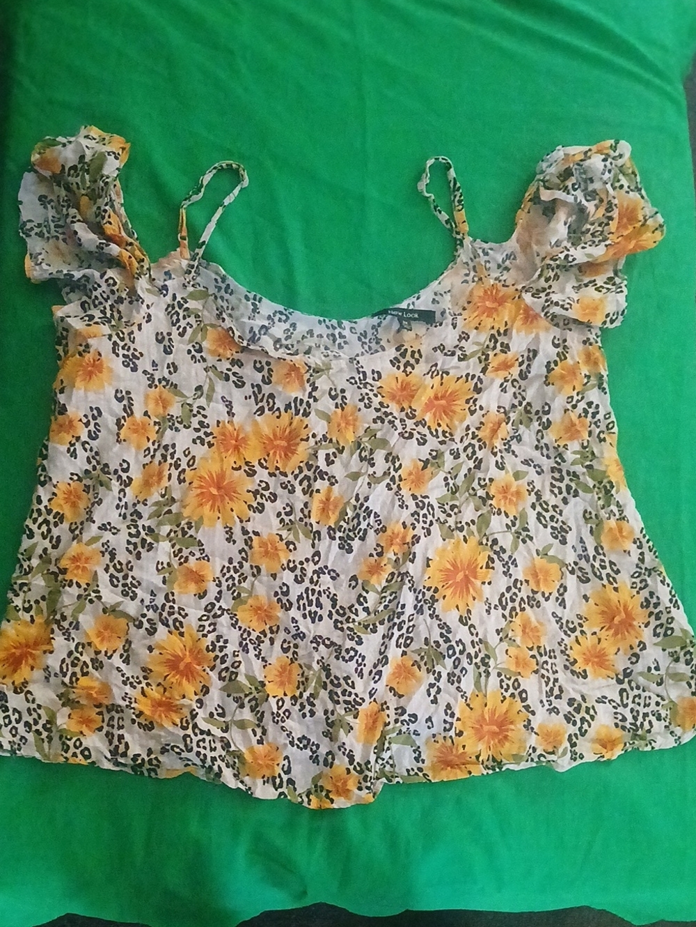 New Look Yellow Sunflower Print Ruffle Strap Camisole